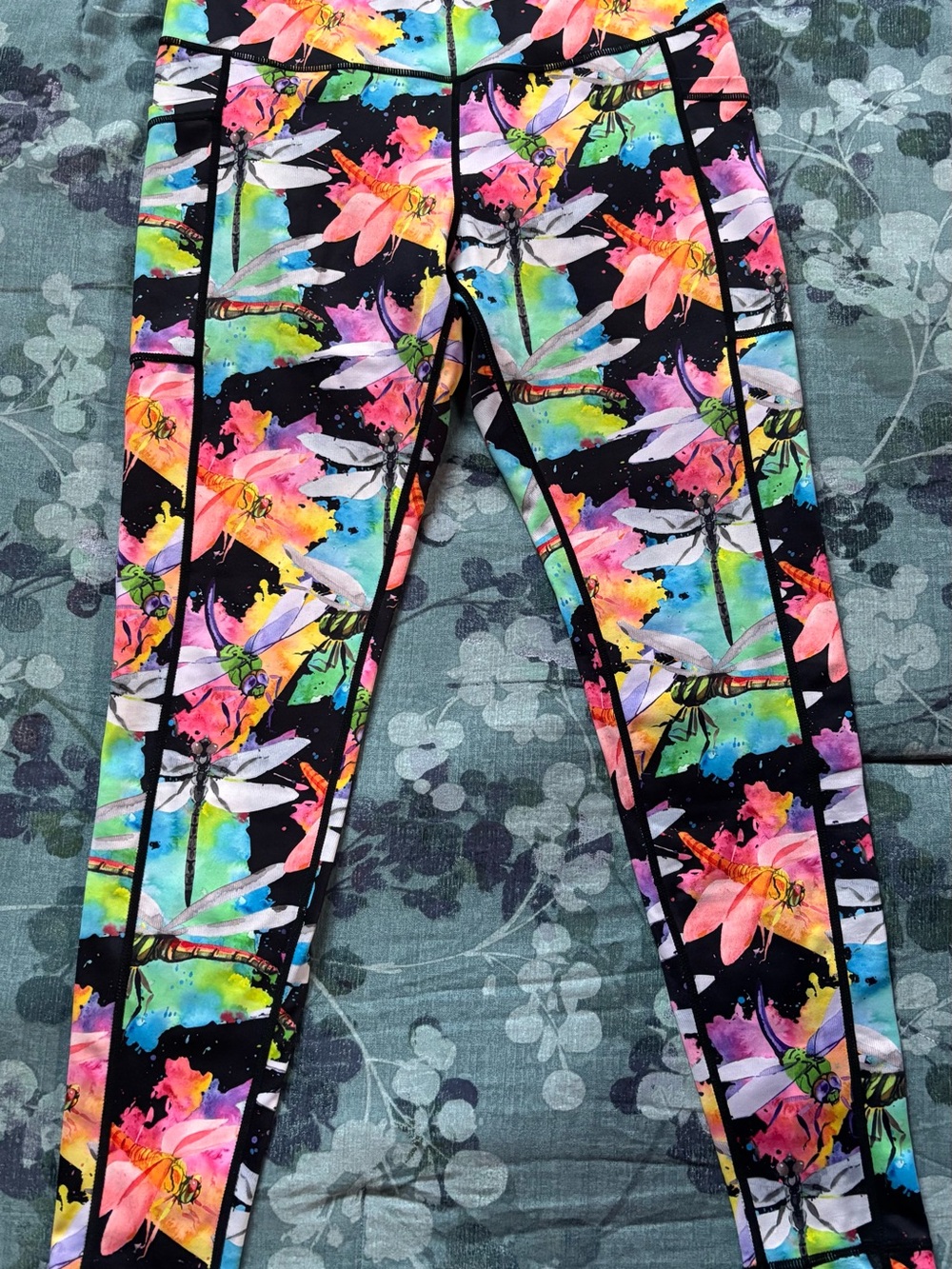 Constantly Varied Gear Black Leggings with Multicolor Dragonfly Print